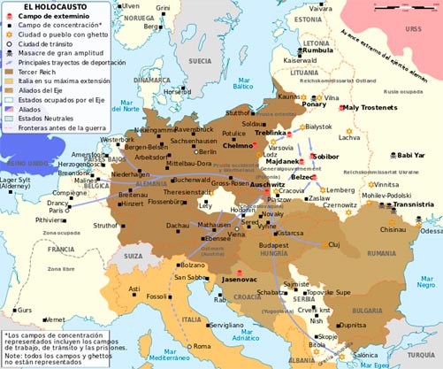 Mapa  de la ubicación de los campos de concentración