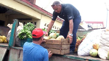 Hombre descargando viandas del camión