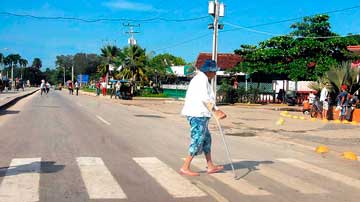 Anciana en vía peatonal