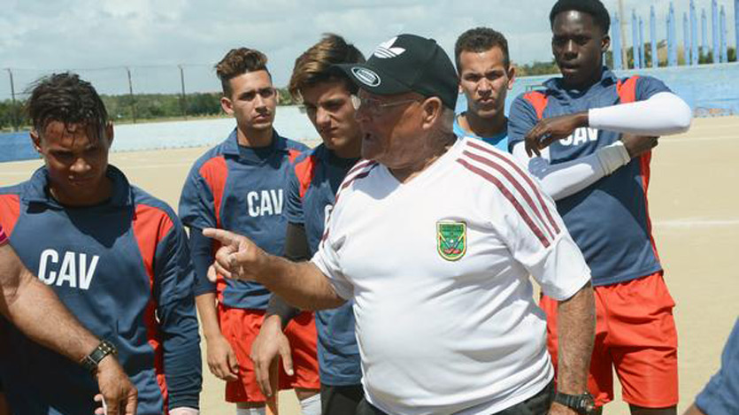 Entrenador y jugadores de hockey
