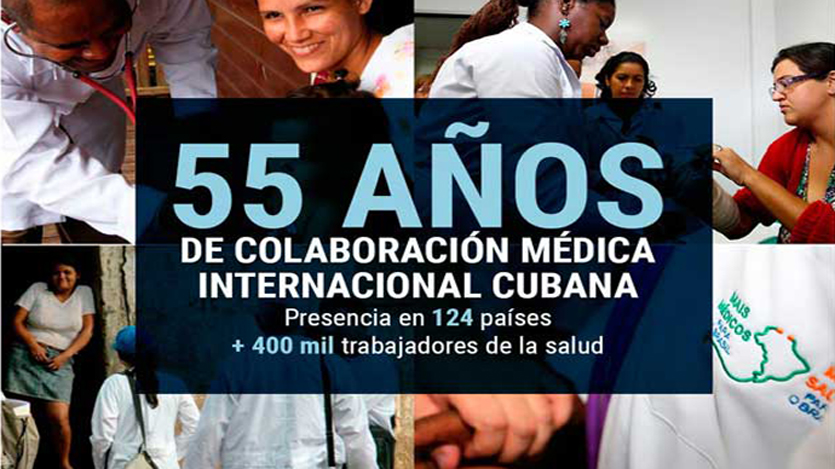 Cartel descriptivo sobre la colaboración médica cubana