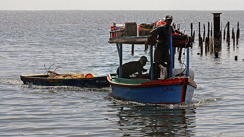 Pescadores en el mar