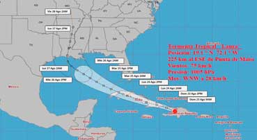 Cono de traslación de la Tormenta Tropical Laura
