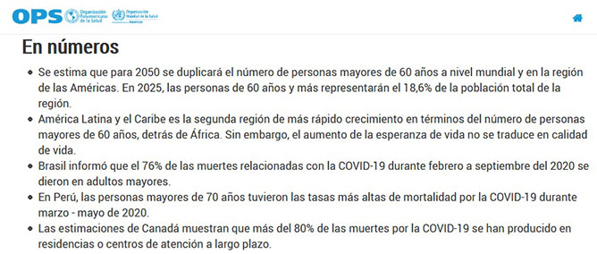Datos ofrecidos por la Organización Panamericana de la Salud, en septiembre de 2020 tabla ops