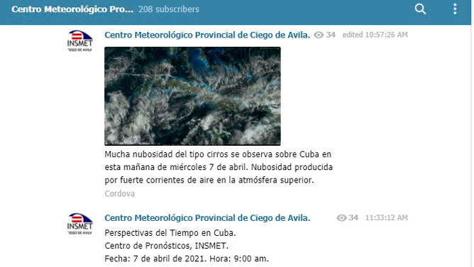 Centro Metereológico, Telegram