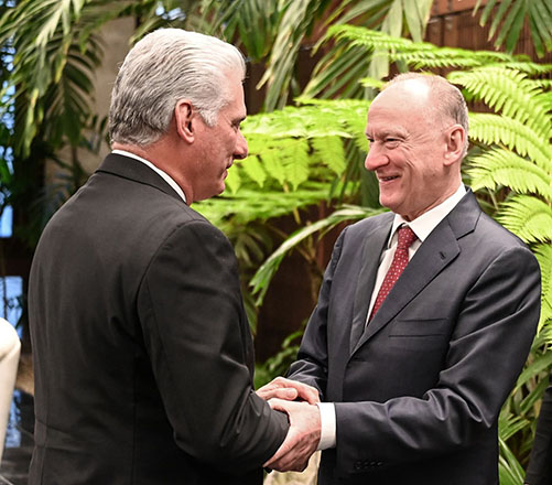 Nikolái Pátrushev y Miguel Díaz Canel